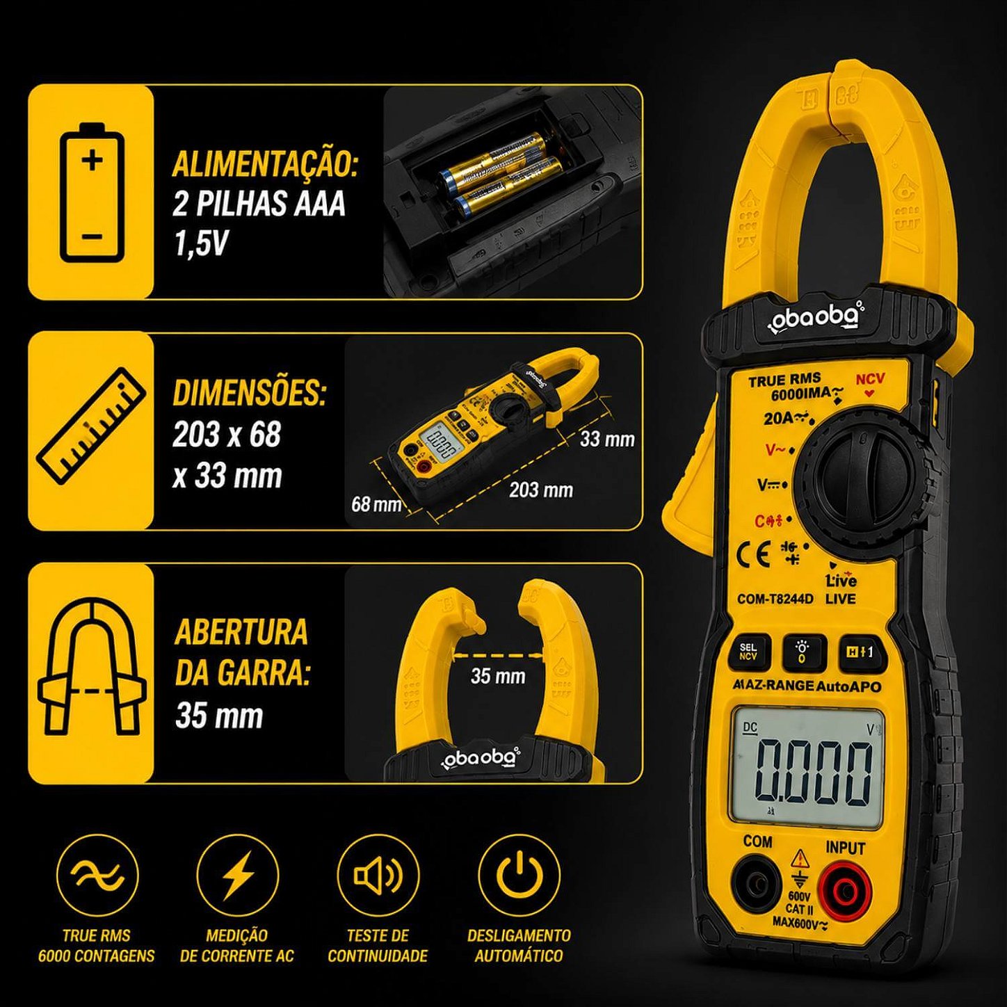 Alicate Amperímetro Multímetro Digital True RMS NCV Profissional