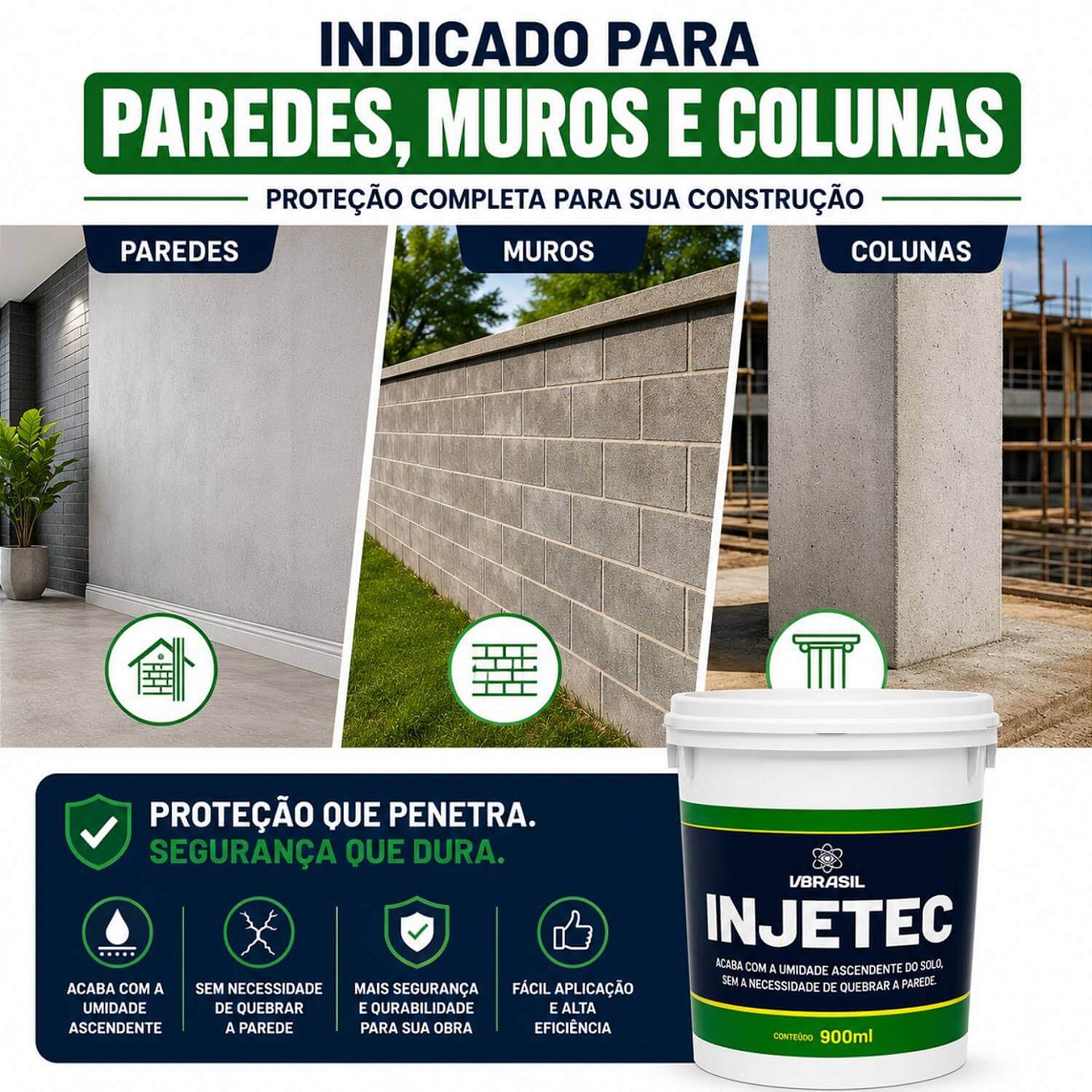 Kit 3 Impermeabilizantes Injetec 900ml Injeção Contra Umidade