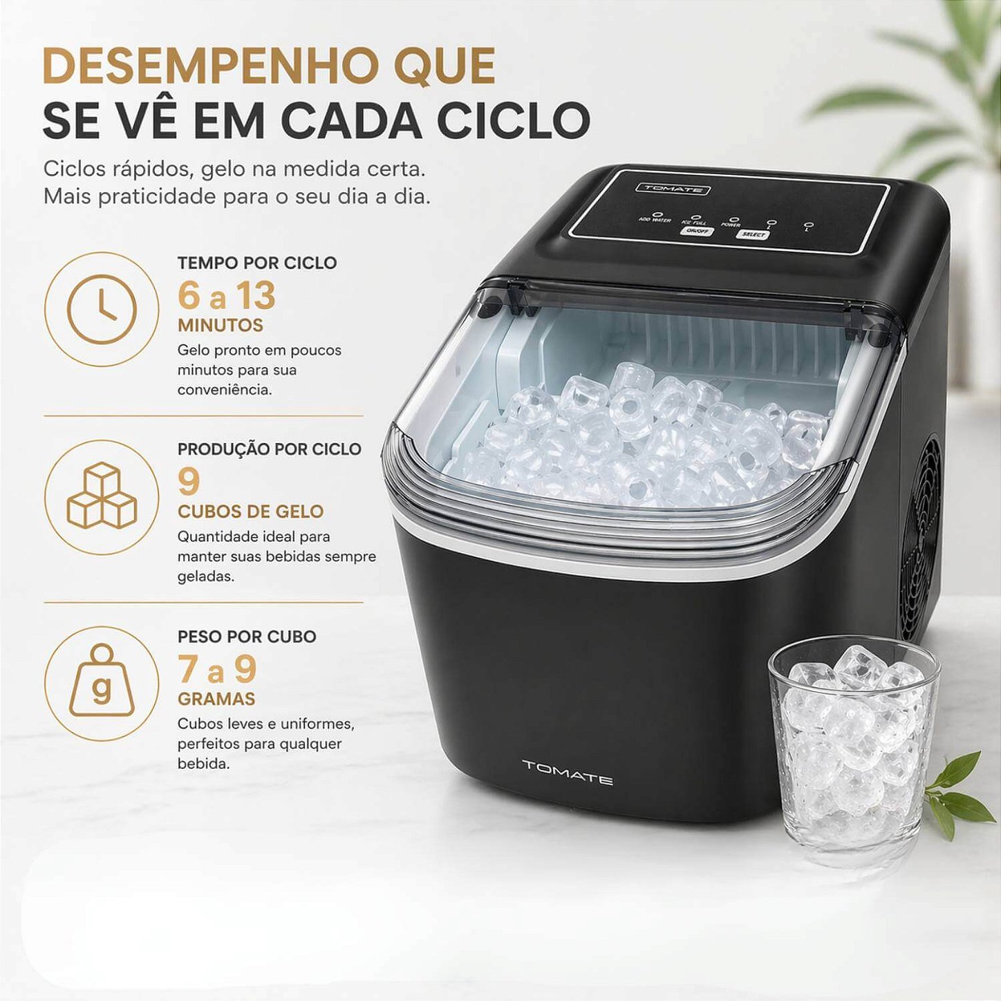 Máquina de Gelo Portátil Compacta 12Kg 220V [Preto]