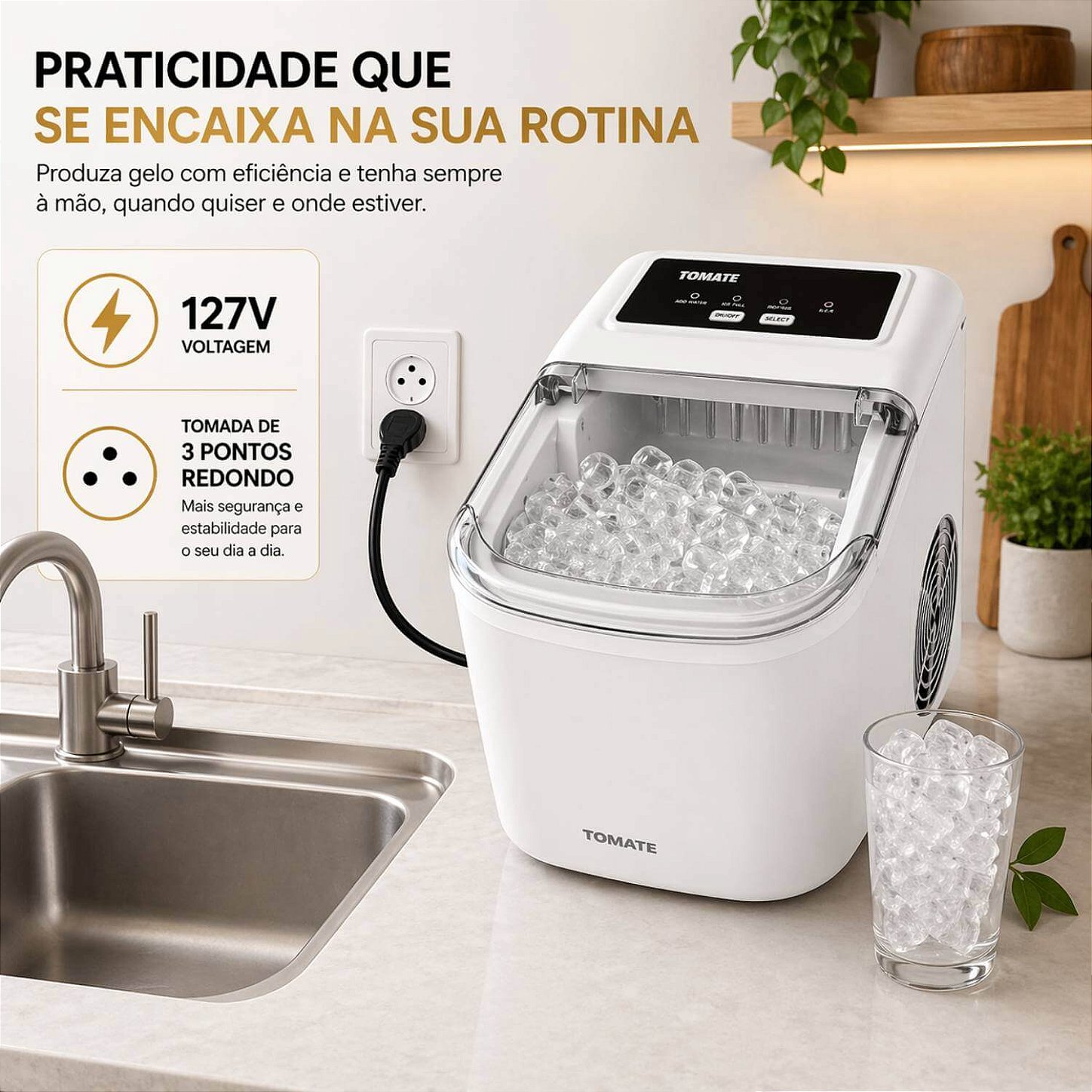 Máquina De Gelo Portátil 12Kg 127V [Branco]