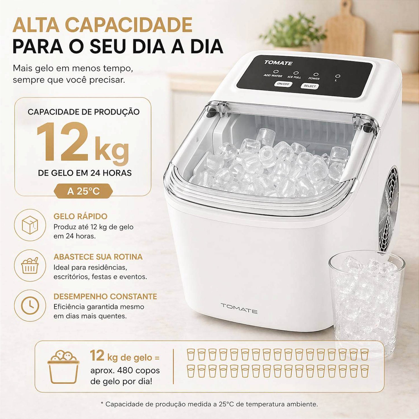 Máquina De Gelo Portátil 12Kg 127V [Branco]