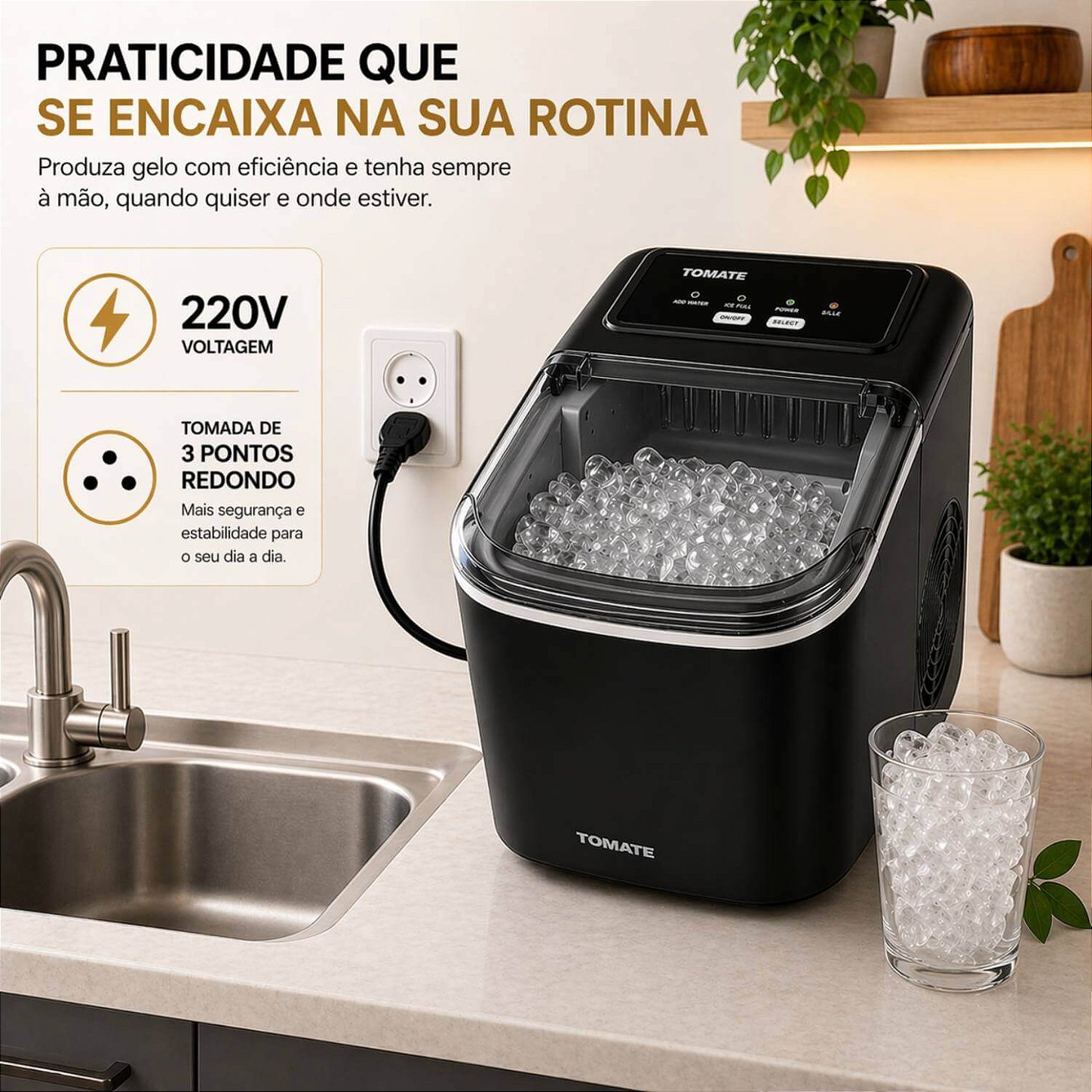 Máquina de Gelo Portátil 12Kg 127V [Preto]