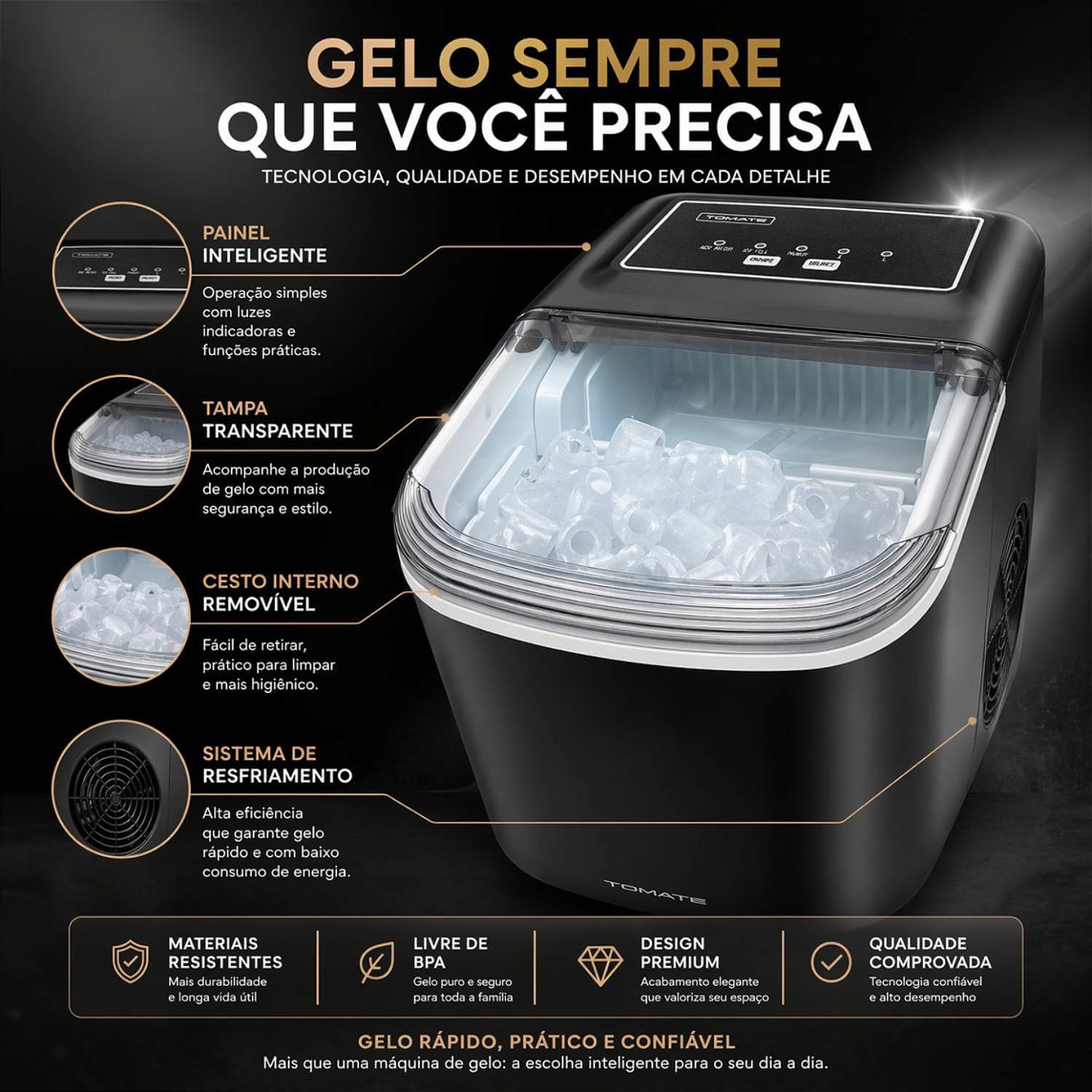 Máquina de Gelo Portátil 12Kg 127V [Preto]