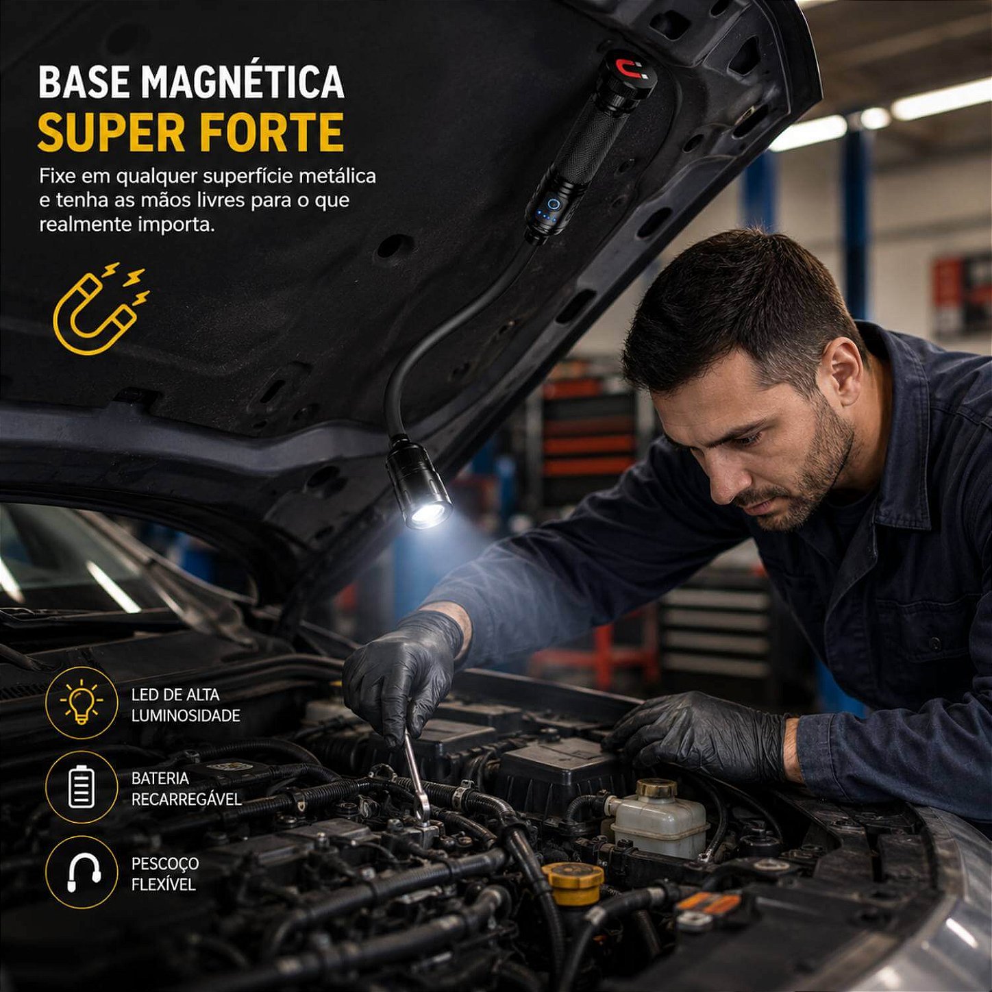 Lanterna Flexível com Base Magnética
