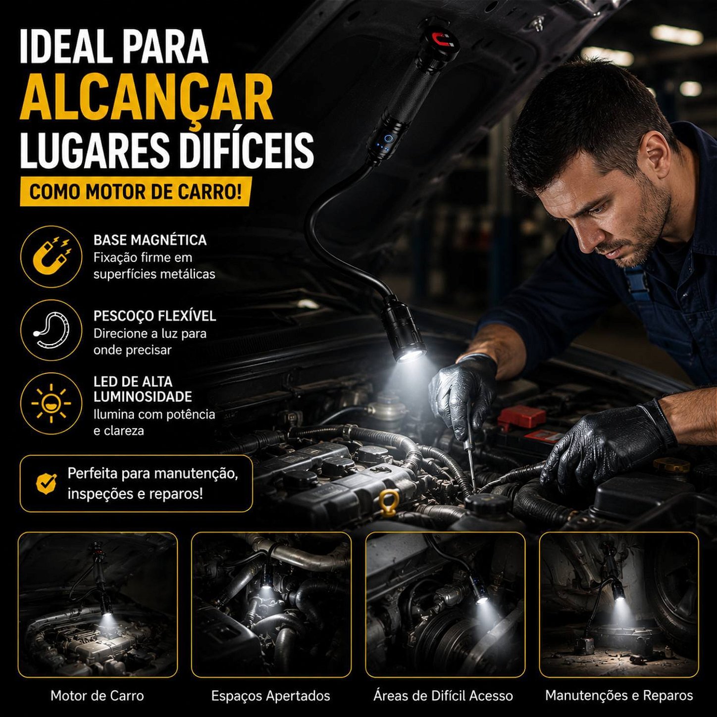 Lanterna Flexível com Base Magnética