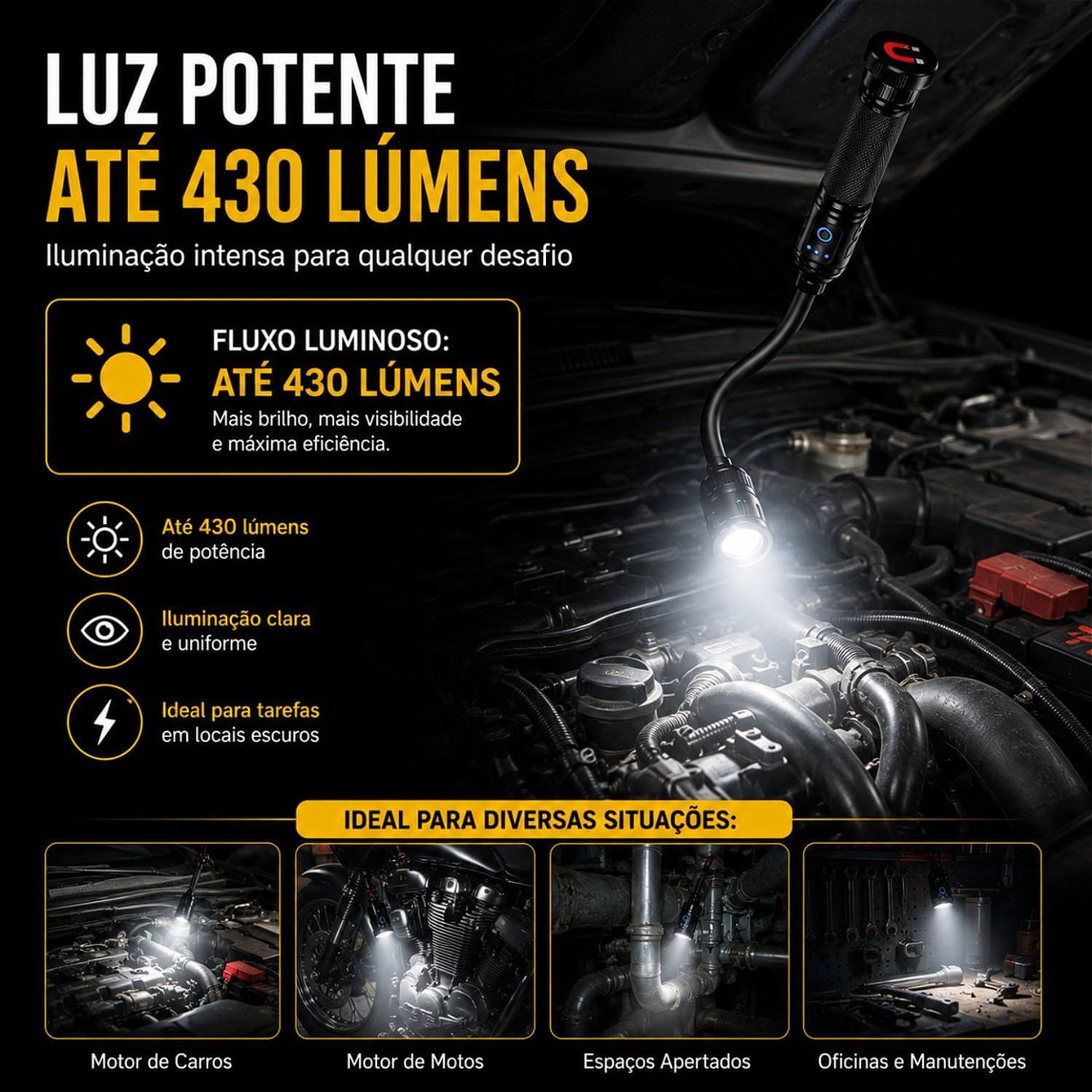 Lanterna Flexível com Base Magnética