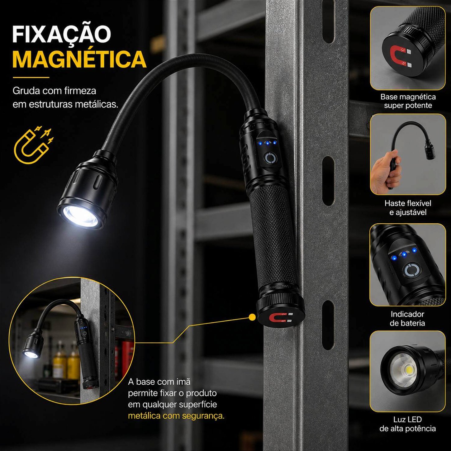 Lanterna Flexível com Base Magnética
