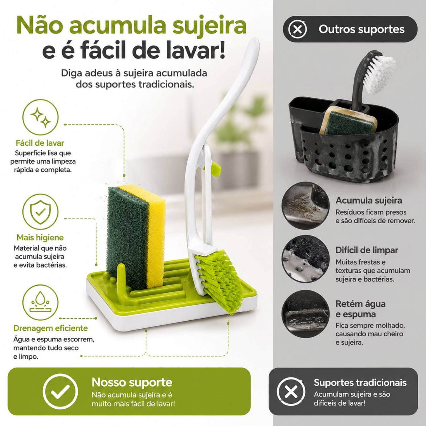 Conjunto Organizador de Pia com Suporte para Esponja Escova
