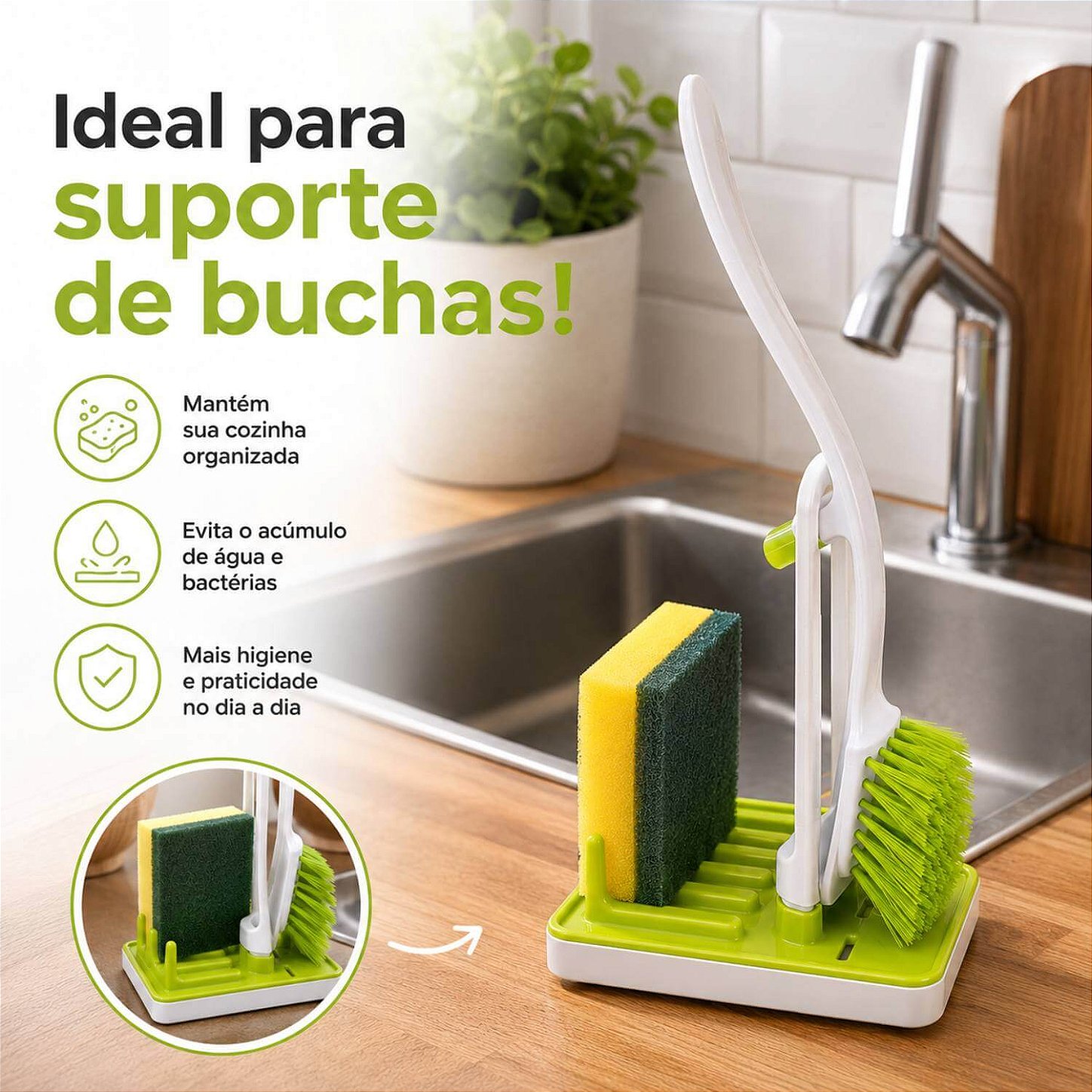 Conjunto Organizador de Pia com Suporte para Esponja Escova