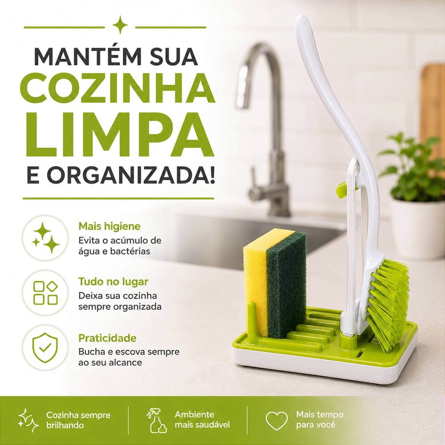 Conjunto Organizador de Pia com Suporte para Esponja Escova