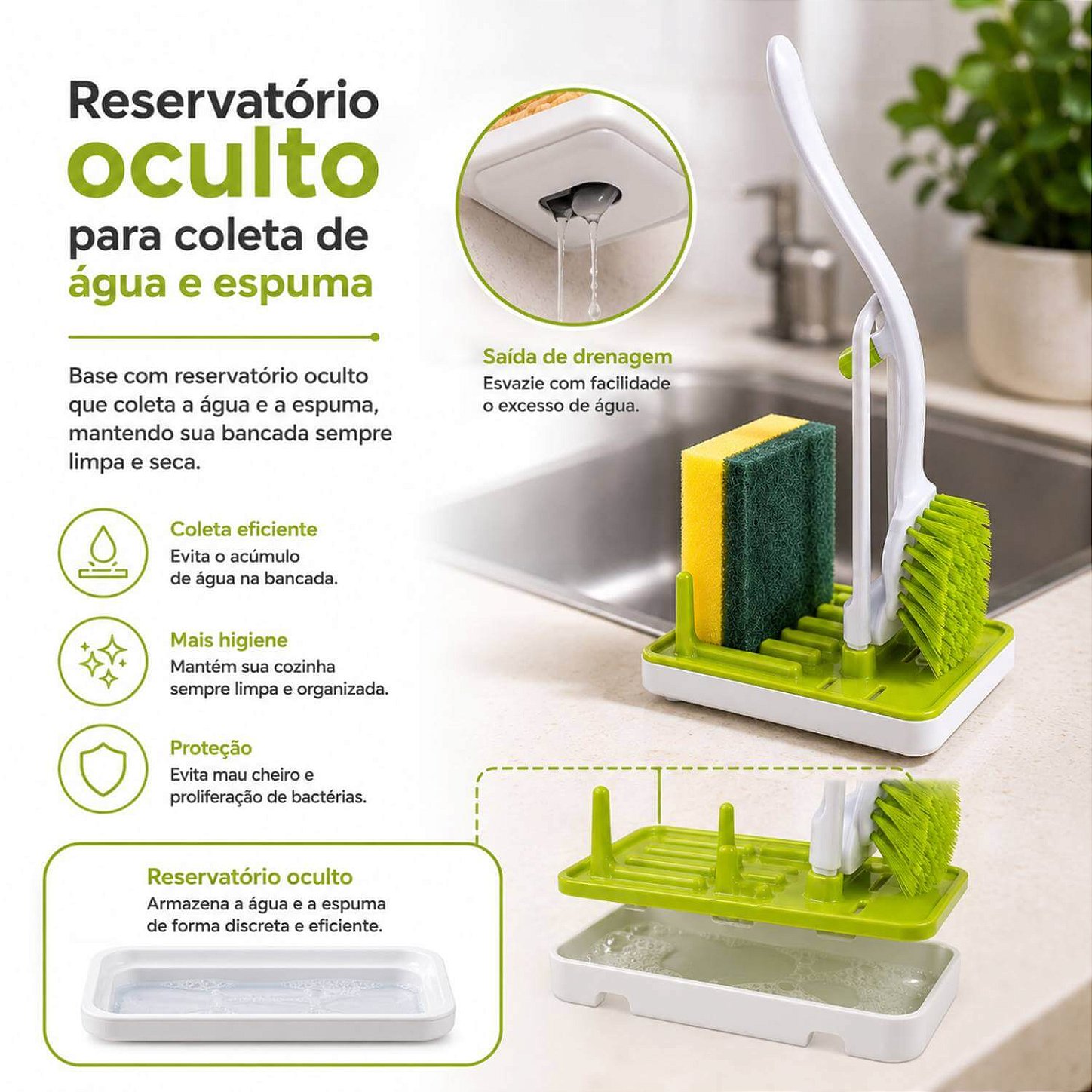 Conjunto Organizador de Pia com Suporte para Esponja Escova