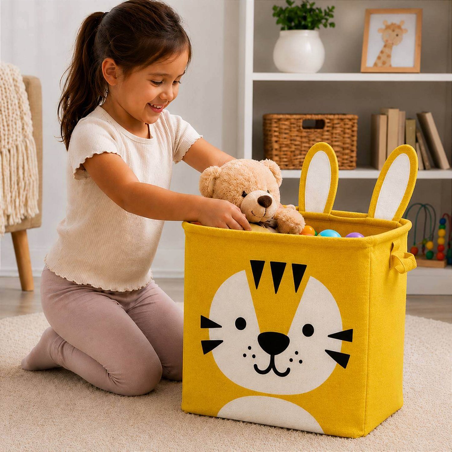 Cesto Organizador Infantil Dobrável para Brinquedos e Roupas [Amarelo]