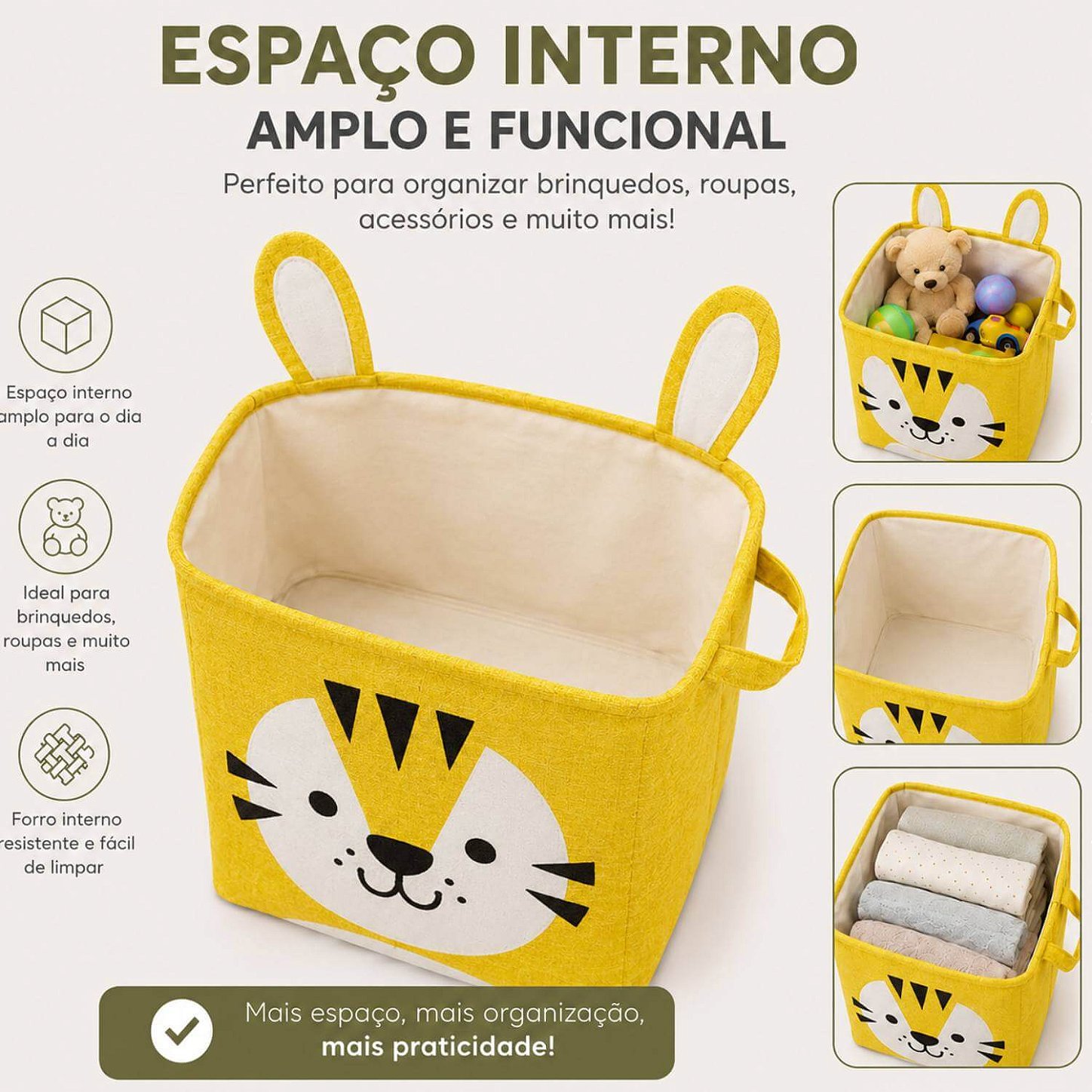 Cesto Organizador Infantil Dobrável para Brinquedos e Roupas [Amarelo]