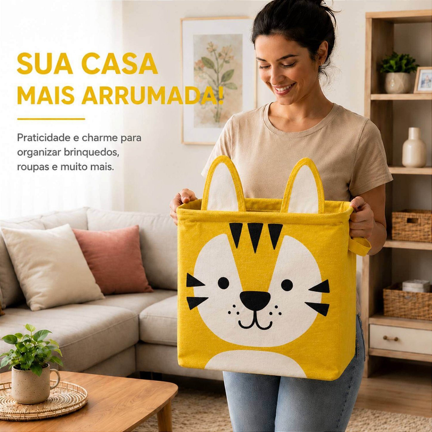 Cesto Organizador Infantil Dobrável para Brinquedos e Roupas [Amarelo]