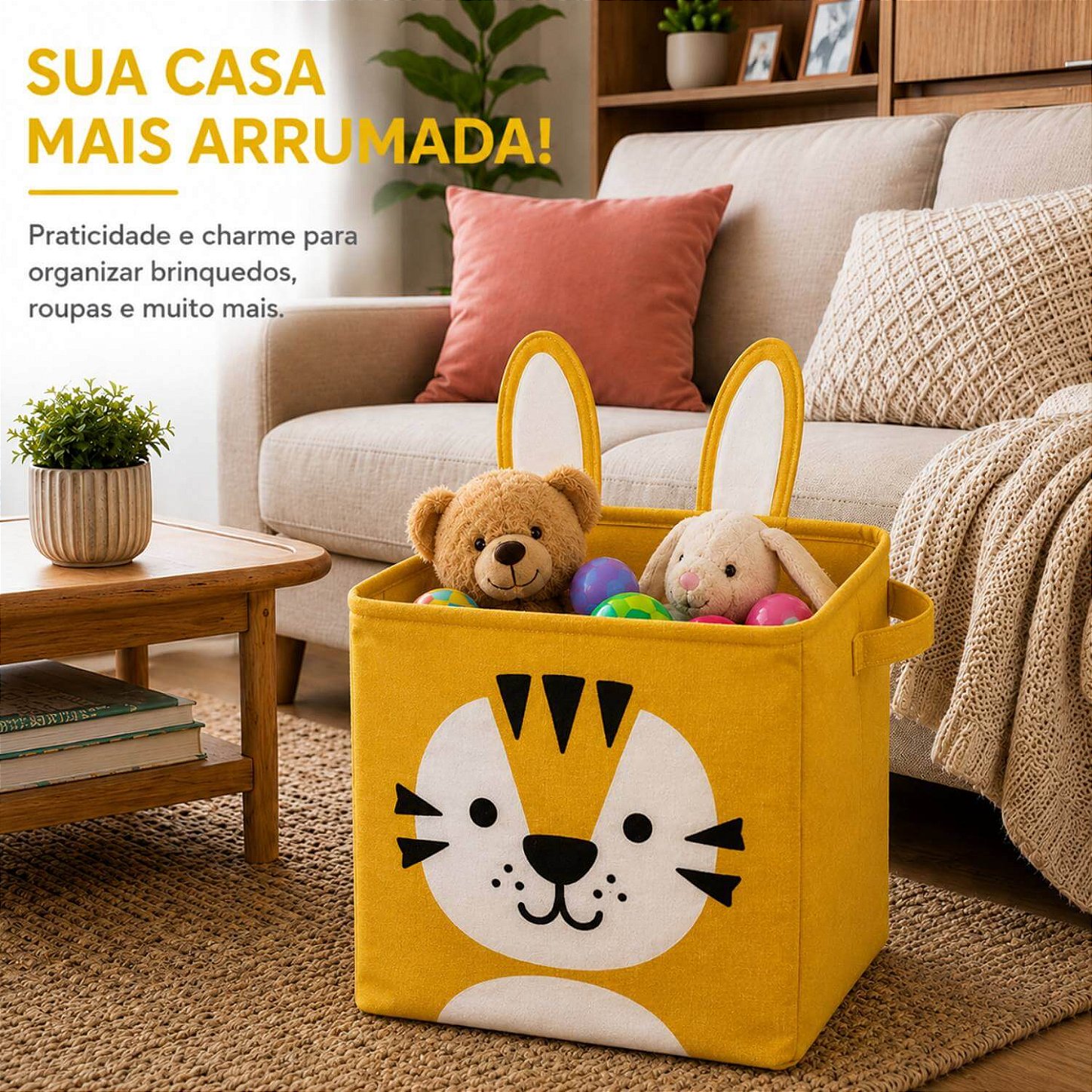 Cesto Organizador Infantil Dobrável para Brinquedos e Roupas [Amarelo]