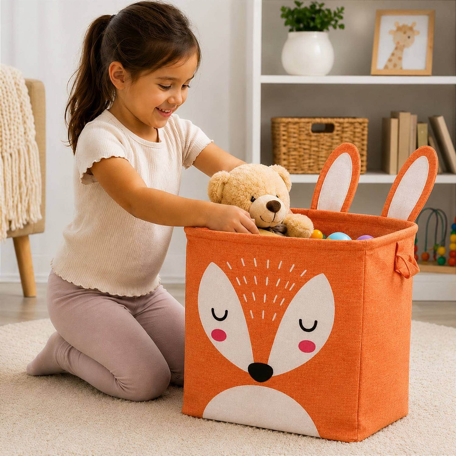 Cesto Organizador Infantil Dobrável para Brinquedos e Roupas [Laranja]