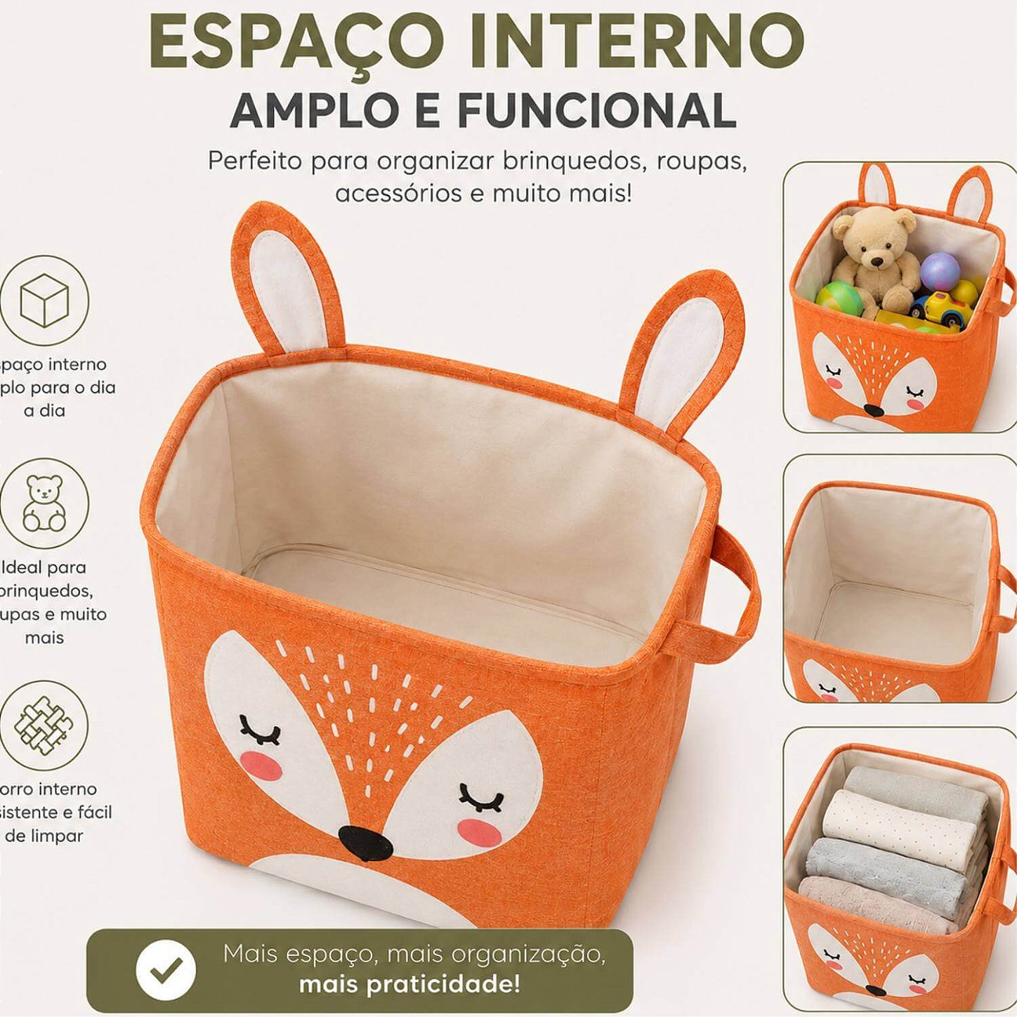 Cesto Organizador Infantil Dobrável para Brinquedos e Roupas [Laranja]