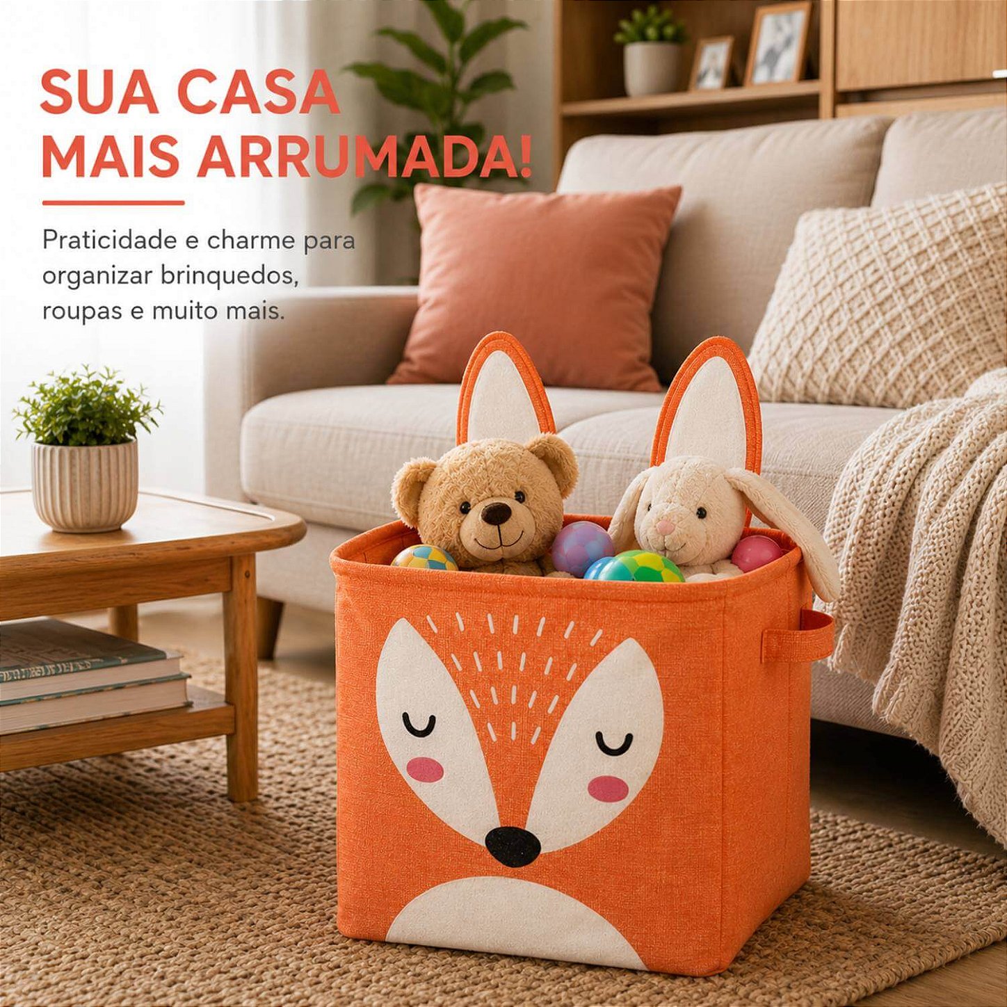 Cesto Organizador Infantil Dobrável para Brinquedos e Roupas [Laranja]