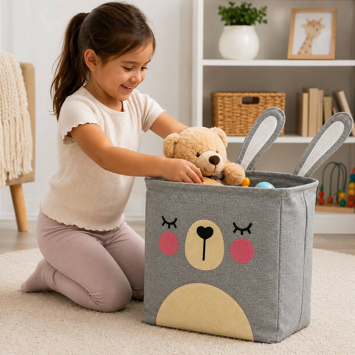 Cesto Organizador Infantil Dobrável para Brinquedos e Roupas [Cinza]