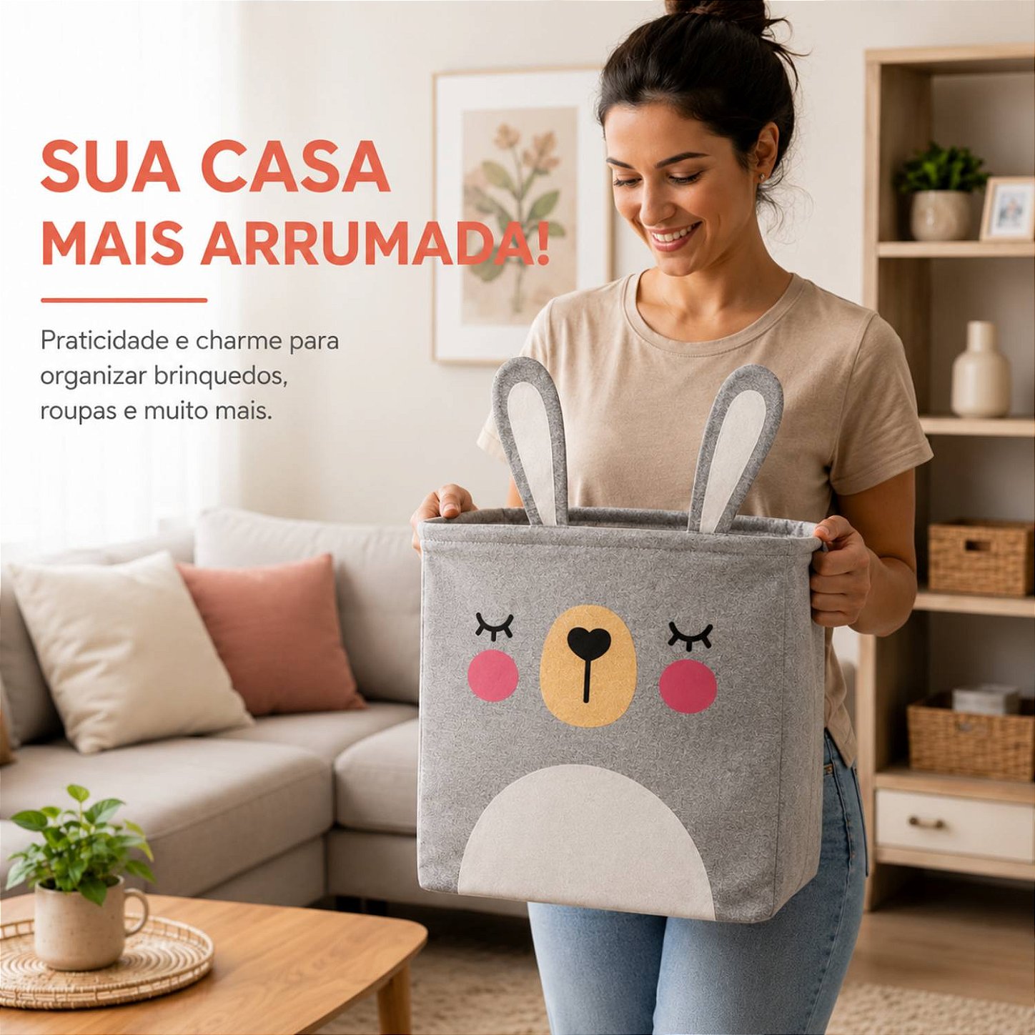 Cesto Organizador Infantil Dobrável para Brinquedos e Roupas [Cinza]