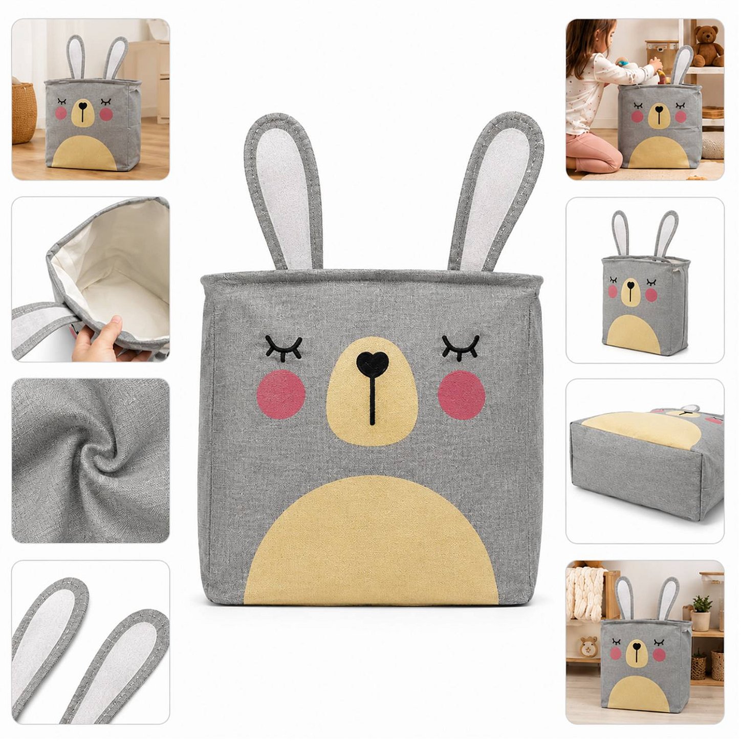 Cesto Organizador Infantil Dobrável para Brinquedos e Roupas [Cinza]