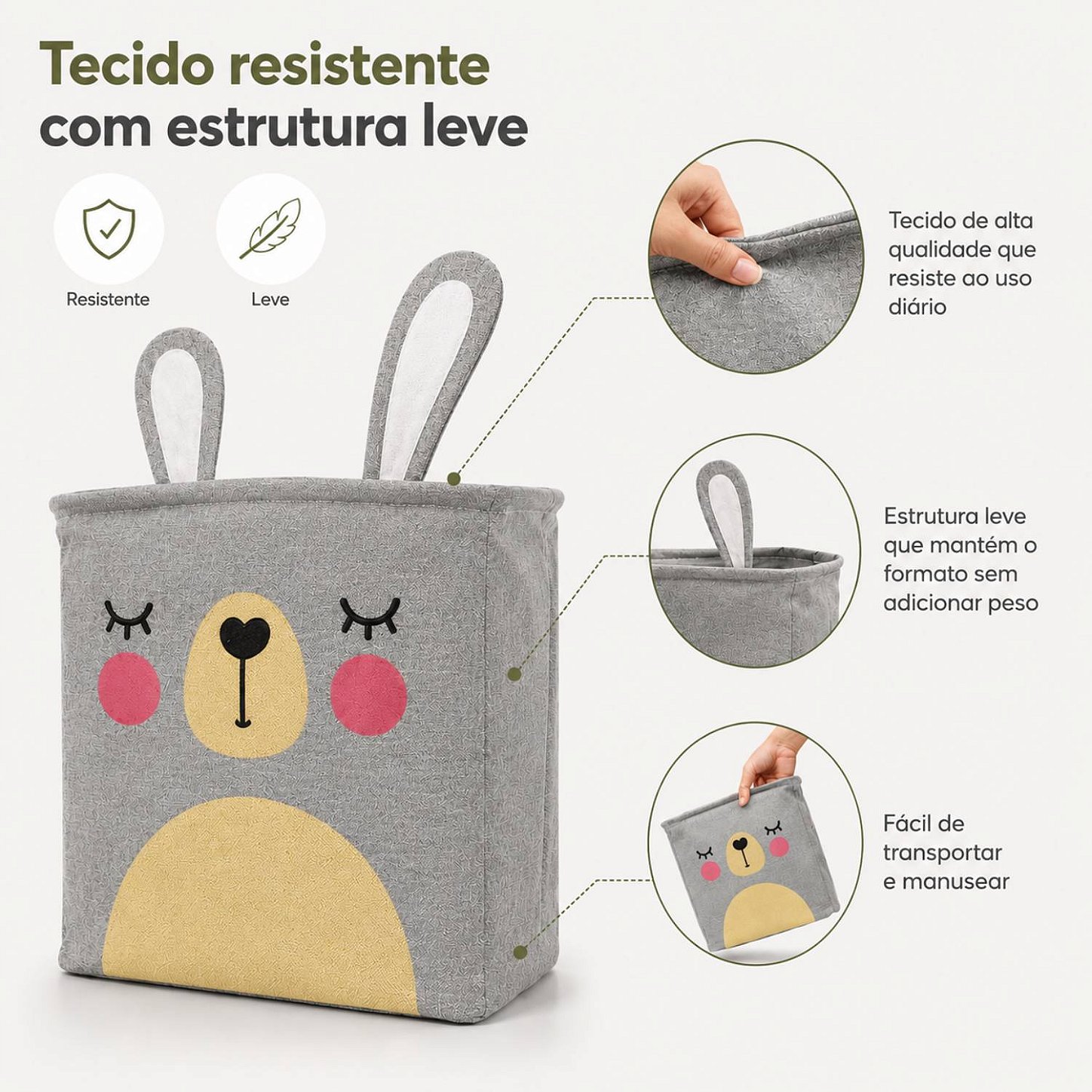 Cesto Organizador Infantil Dobrável para Brinquedos e Roupas [Cinza]