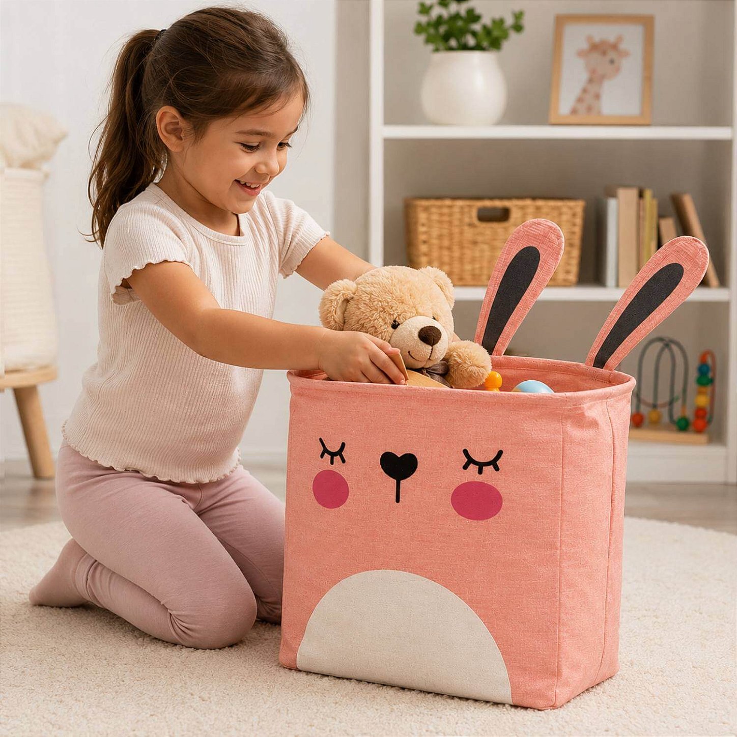 Cesto Organizador Infantil Dobrável para Brinquedos e Roupas [Rosa]