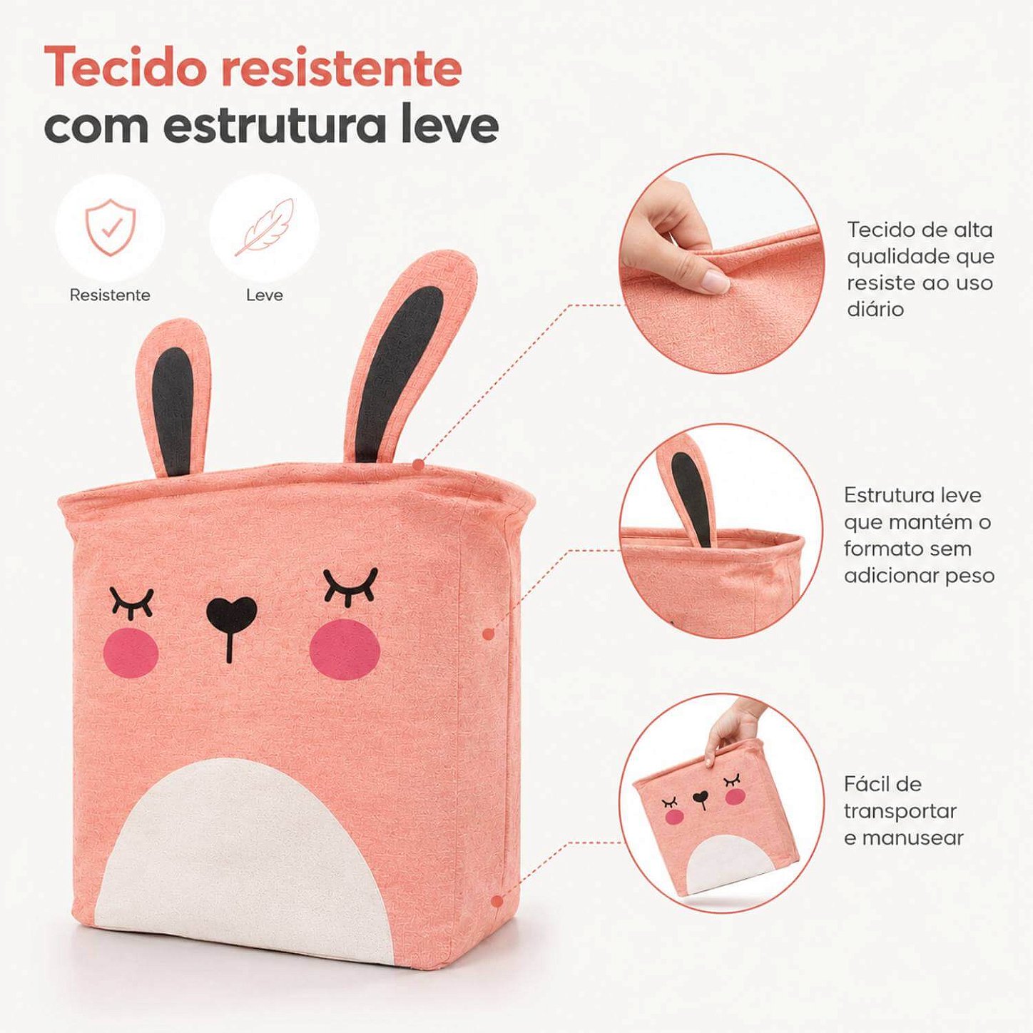 Cesto Organizador Infantil Dobrável para Brinquedos e Roupas [Rosa]