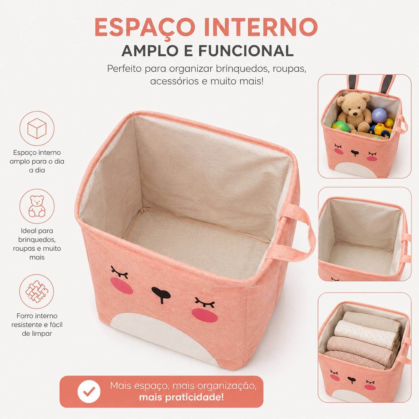 Cesto Organizador Infantil Dobrável para Brinquedos e Roupas [Rosa]