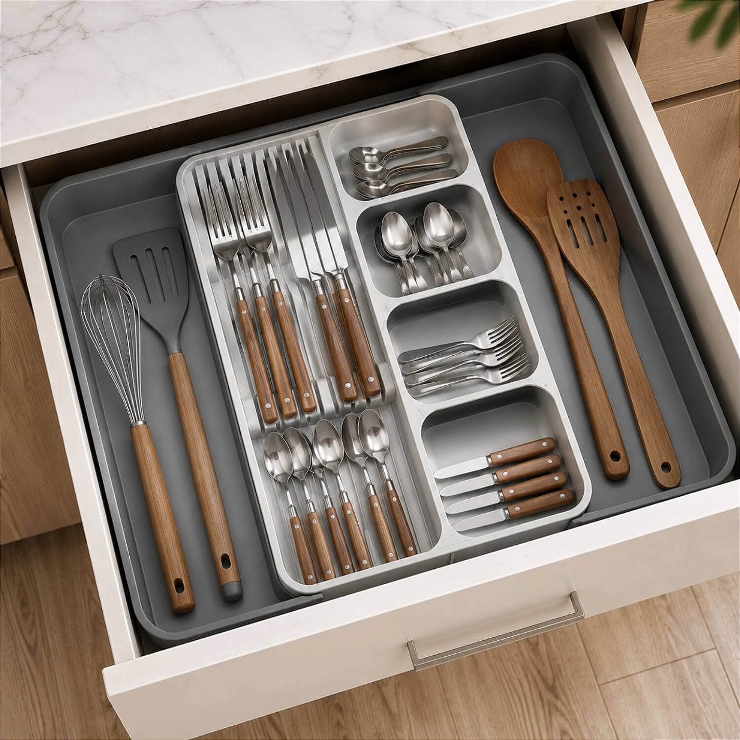 Organizador Ajustável para Talheres e Utensílios de Cozinha