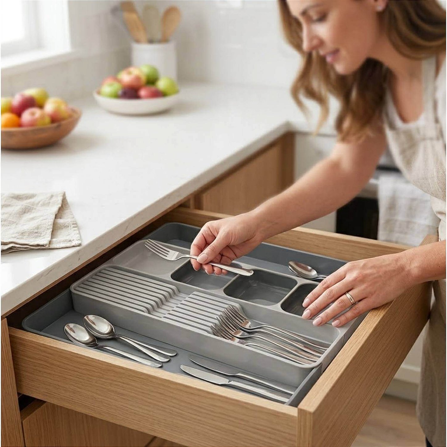 Organizador Ajustável para Talheres e Utensílios de Cozinha