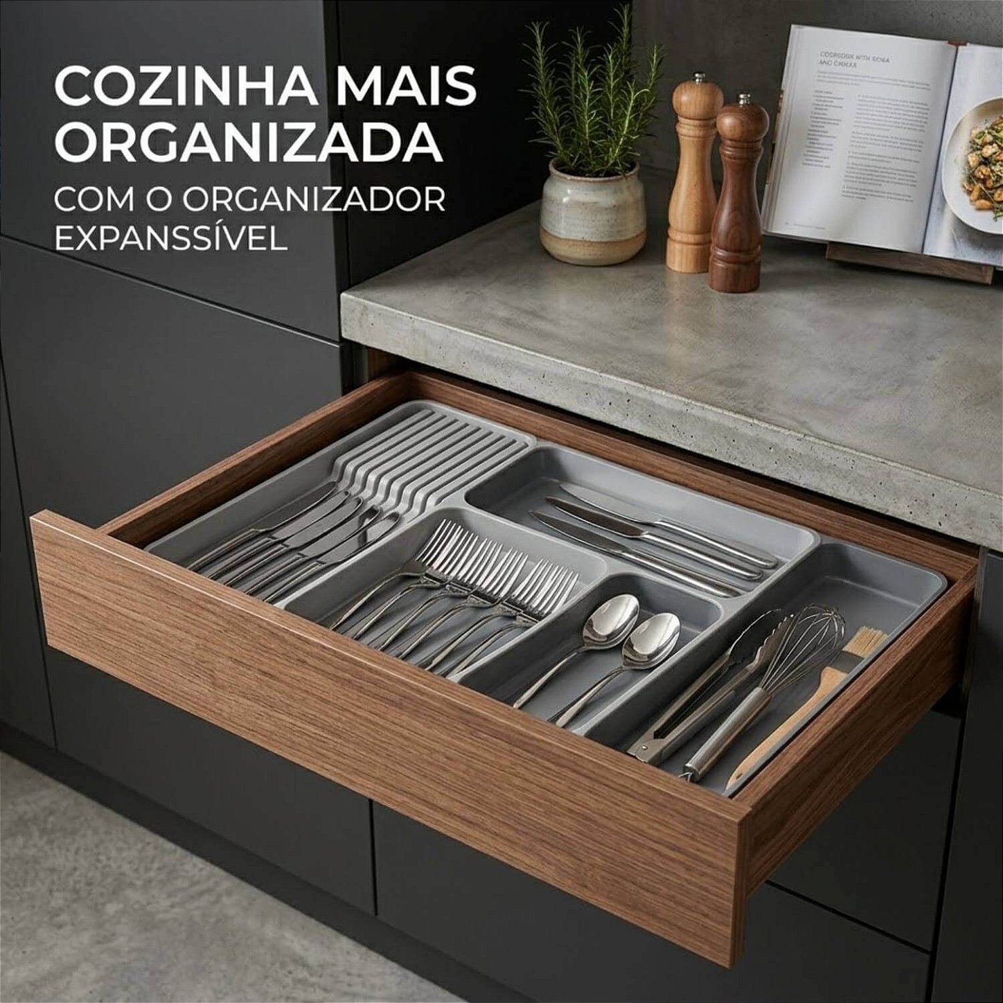 Organizador Ajustável para Talheres e Utensílios de Cozinha