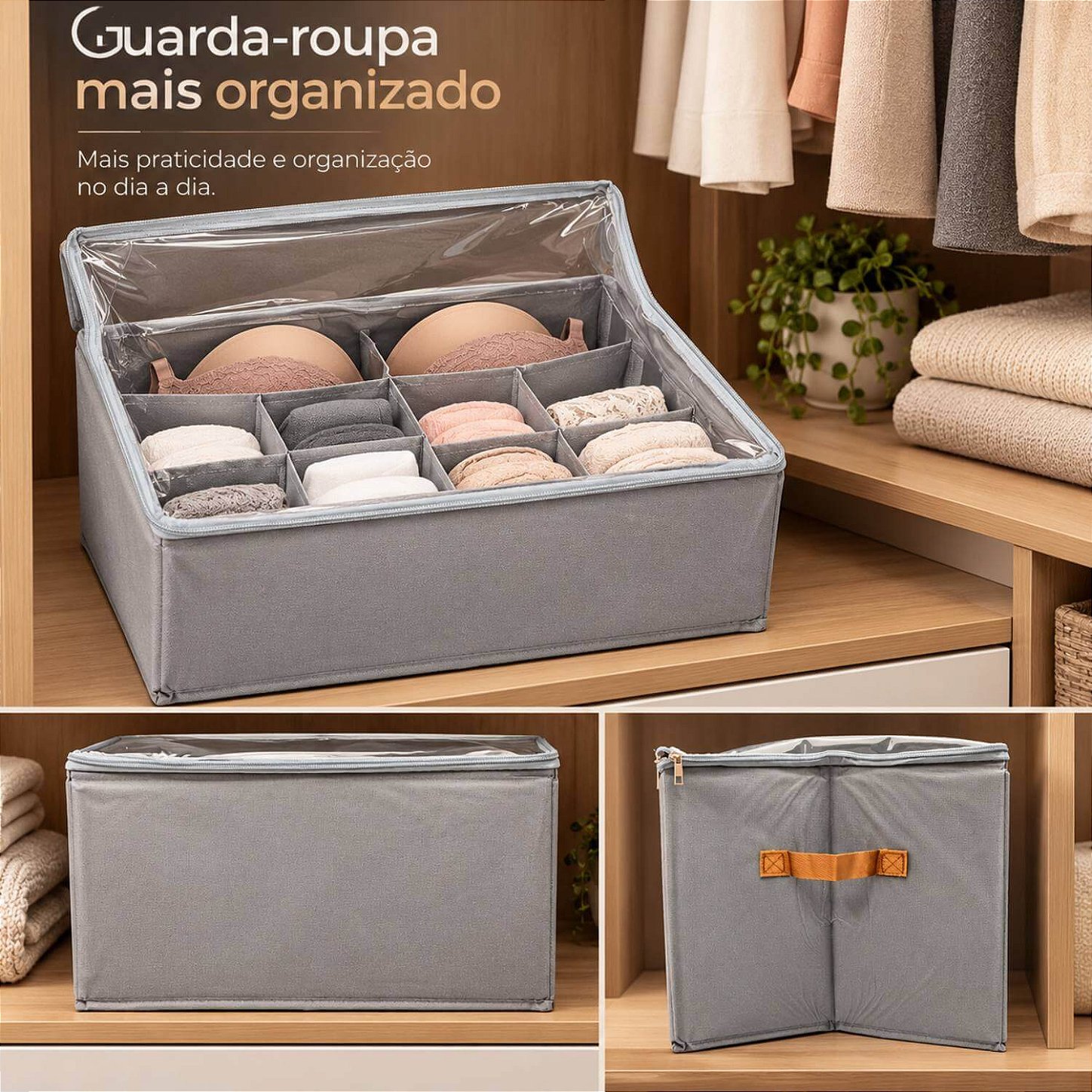 Organizador Colmeia Caixa com Tampa Transparente