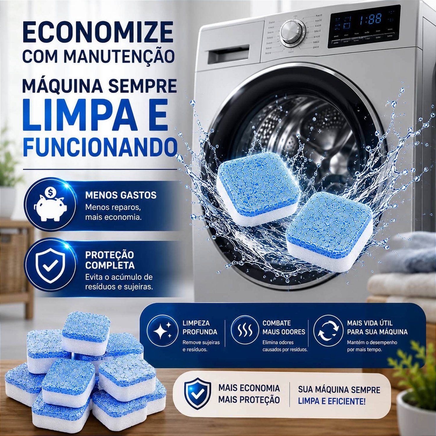 Kit 12 Pastilhas para Limpeza Higienizar Máquina de Lavar