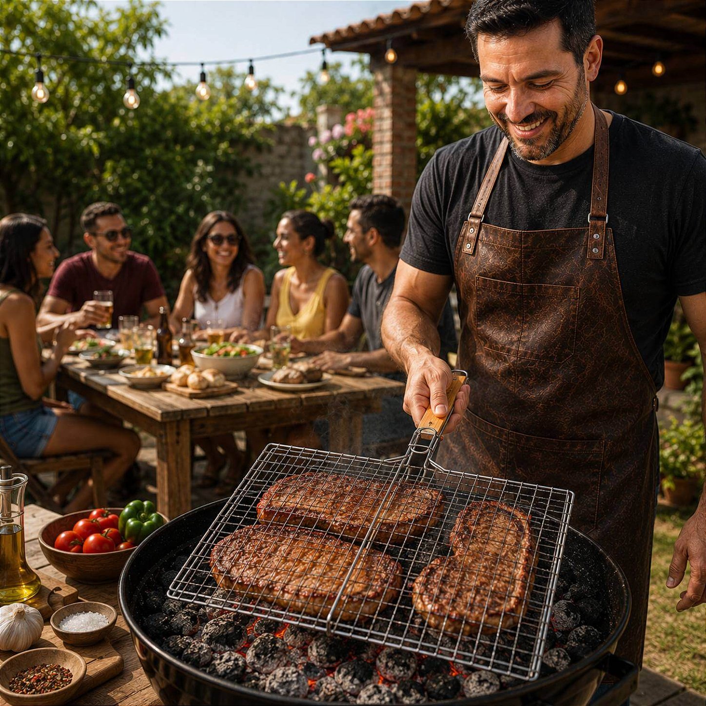 Grelha Dupla Churrasco Inox Cabo Madeira 34x22cm