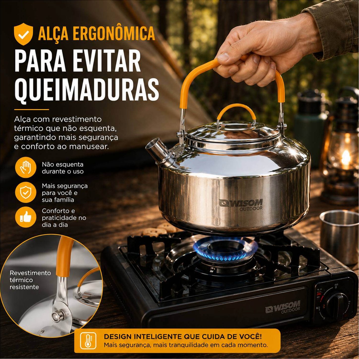 Chaleira em Inox Camping Pesca