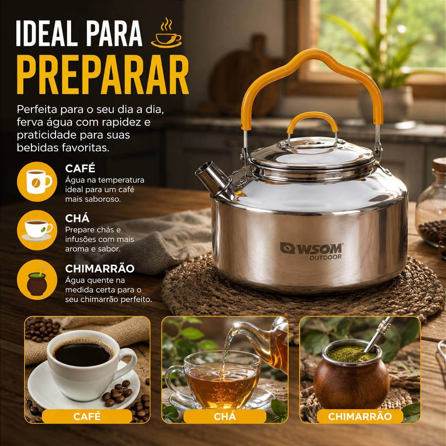 Chaleira em Inox Camping Pesca