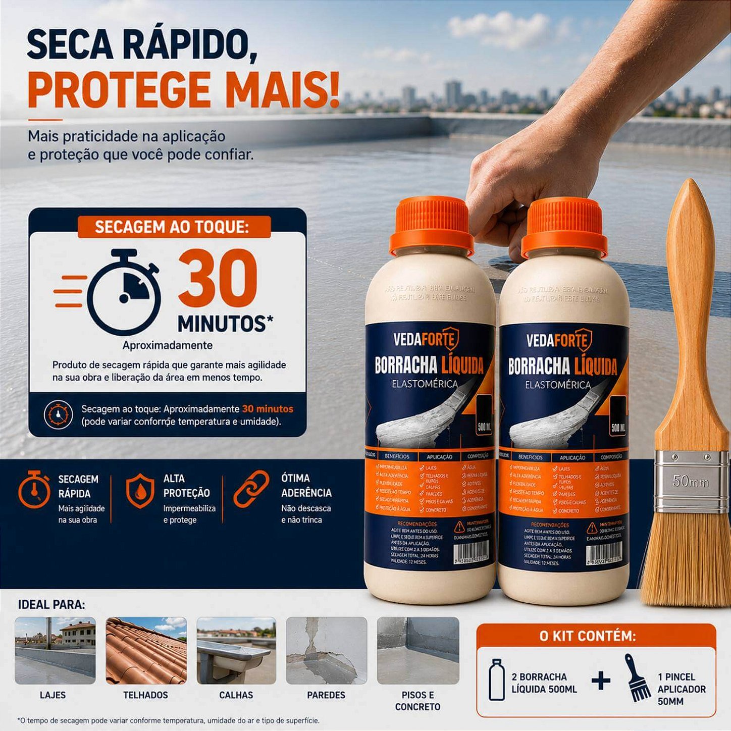 Kit 2 Borracha Líquida Impermeabilizante Veda Forte com Pincel [500ml]