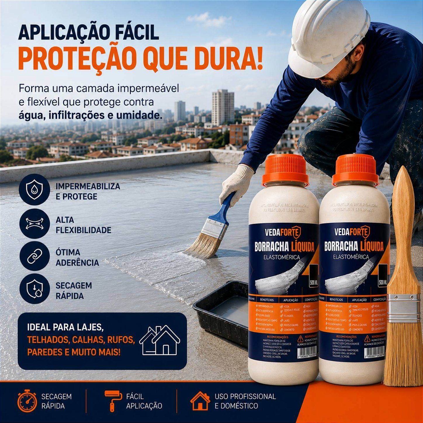 Kit 2 Borracha Líquida Impermeabilizante Veda Forte com Pincel [500ml]