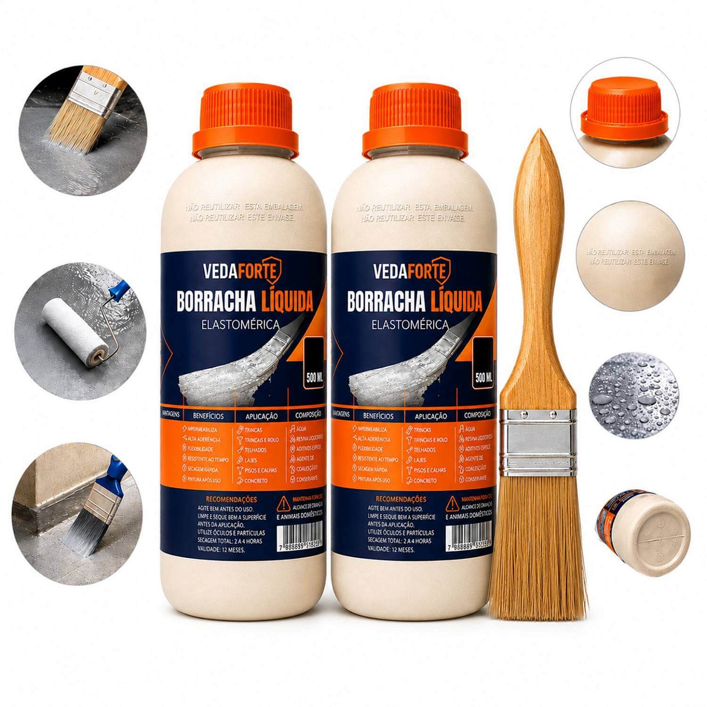 Kit 2 Borracha Líquida Impermeabilizante Veda Forte com Pincel [500ml]
