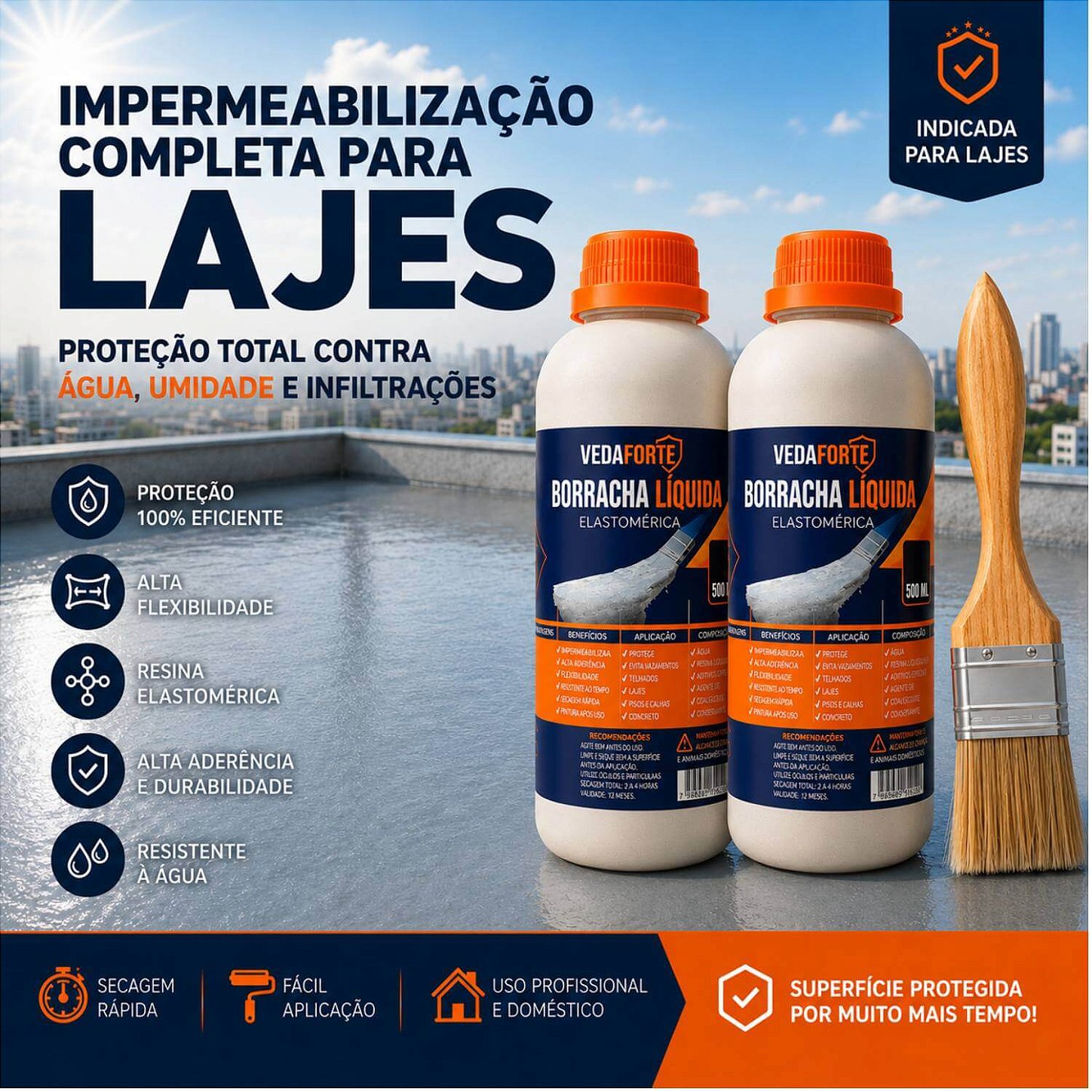 Kit 2 Borracha Líquida Impermeabilizante Veda Forte com Pincel [500ml]
