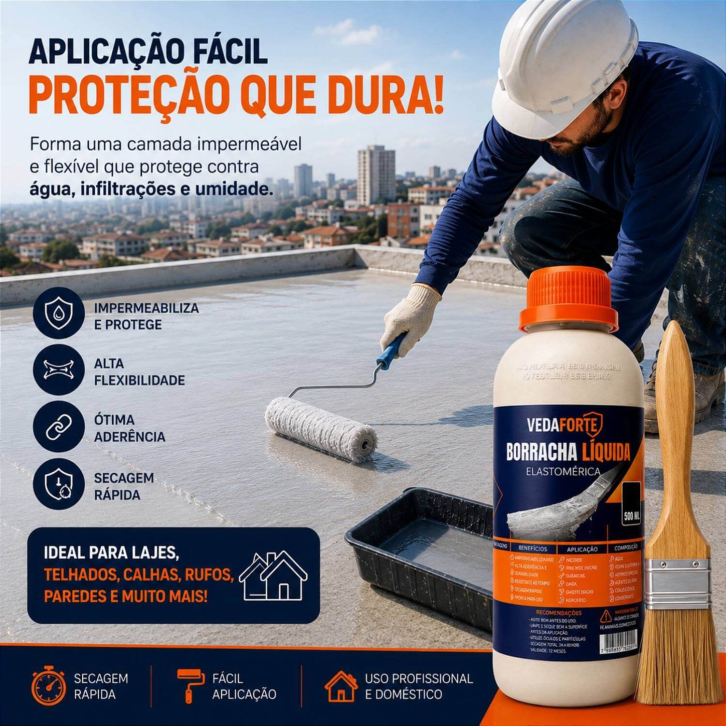 Kit Borracha Líquida Impermeabilizante Veda Forte com Pincel [500ml]