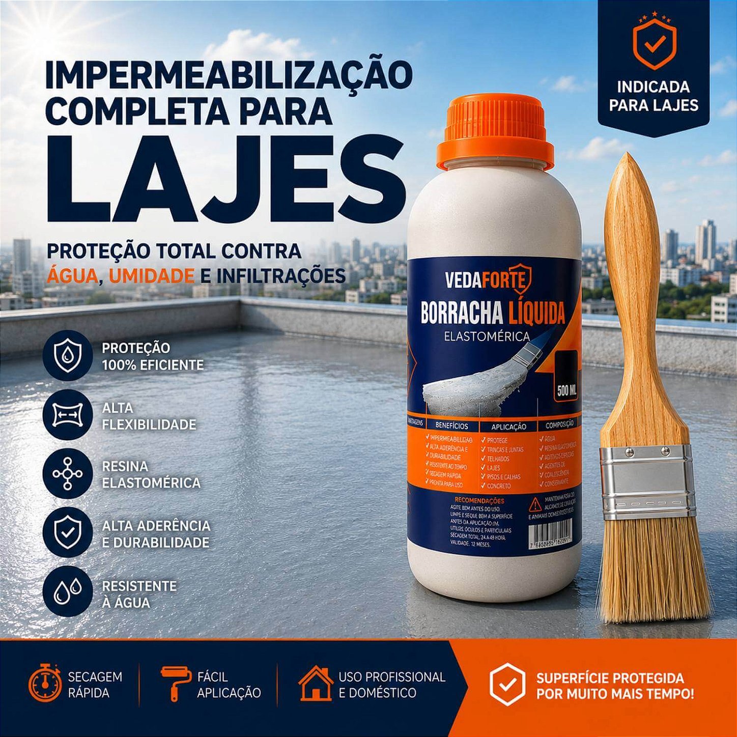 Kit Borracha Líquida Impermeabilizante Veda Forte com Pincel [500ml]