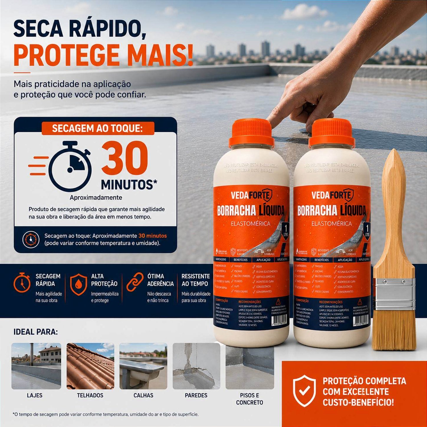 Kit 2 Borracha Líquida Impermeabilizante Veda Forte com Pincel [1 Litro]