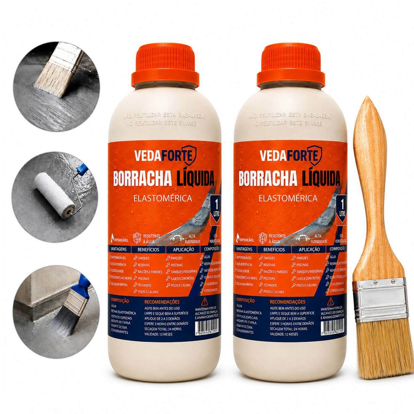 Kit 2 Borracha Líquida Impermeabilizante Veda Forte com Pincel [1 Litro]