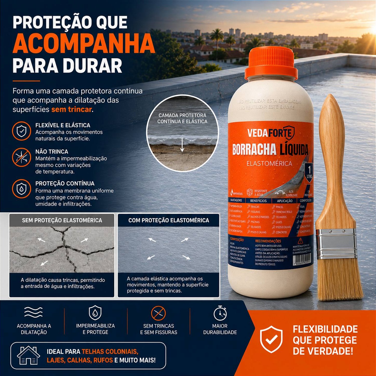 Kit Borracha Líquida Impermeabilizante Veda Forte com Pincel [1 Litro]