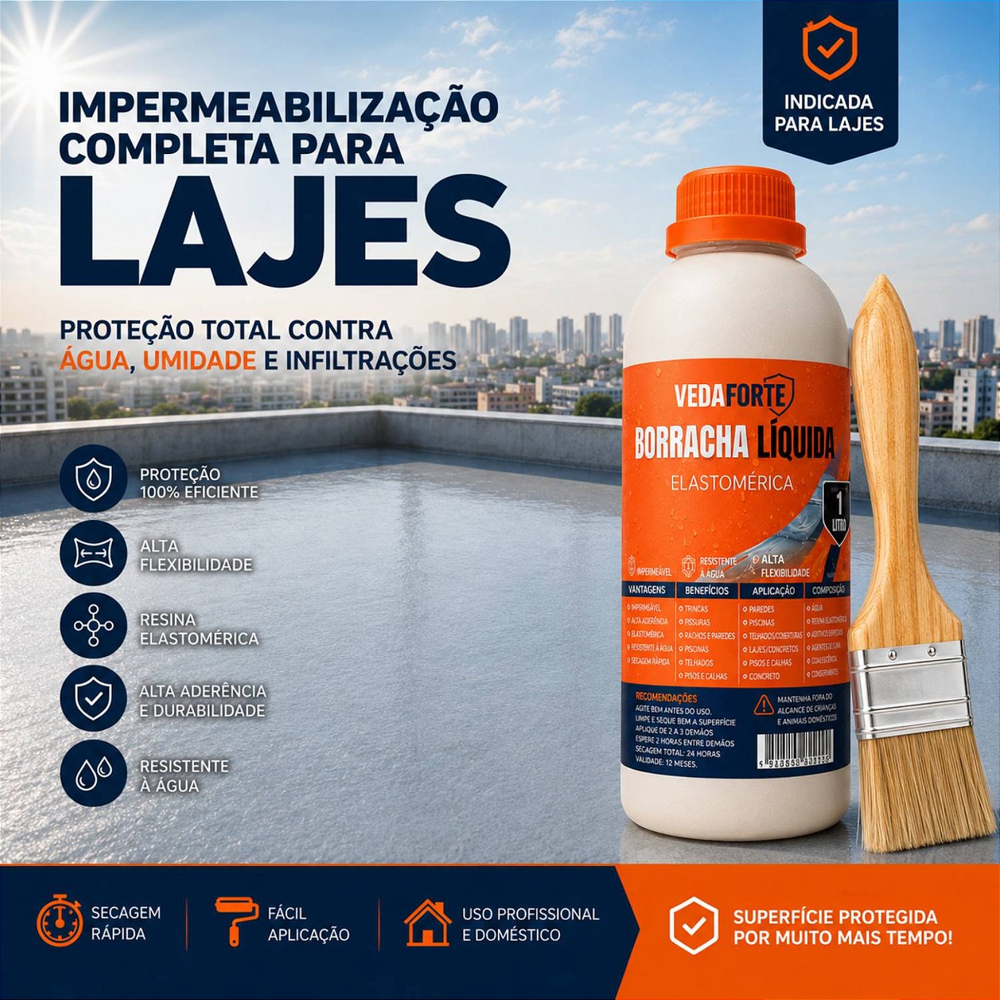 Kit Borracha Líquida Impermeabilizante Veda Forte com Pincel [1 Litro]