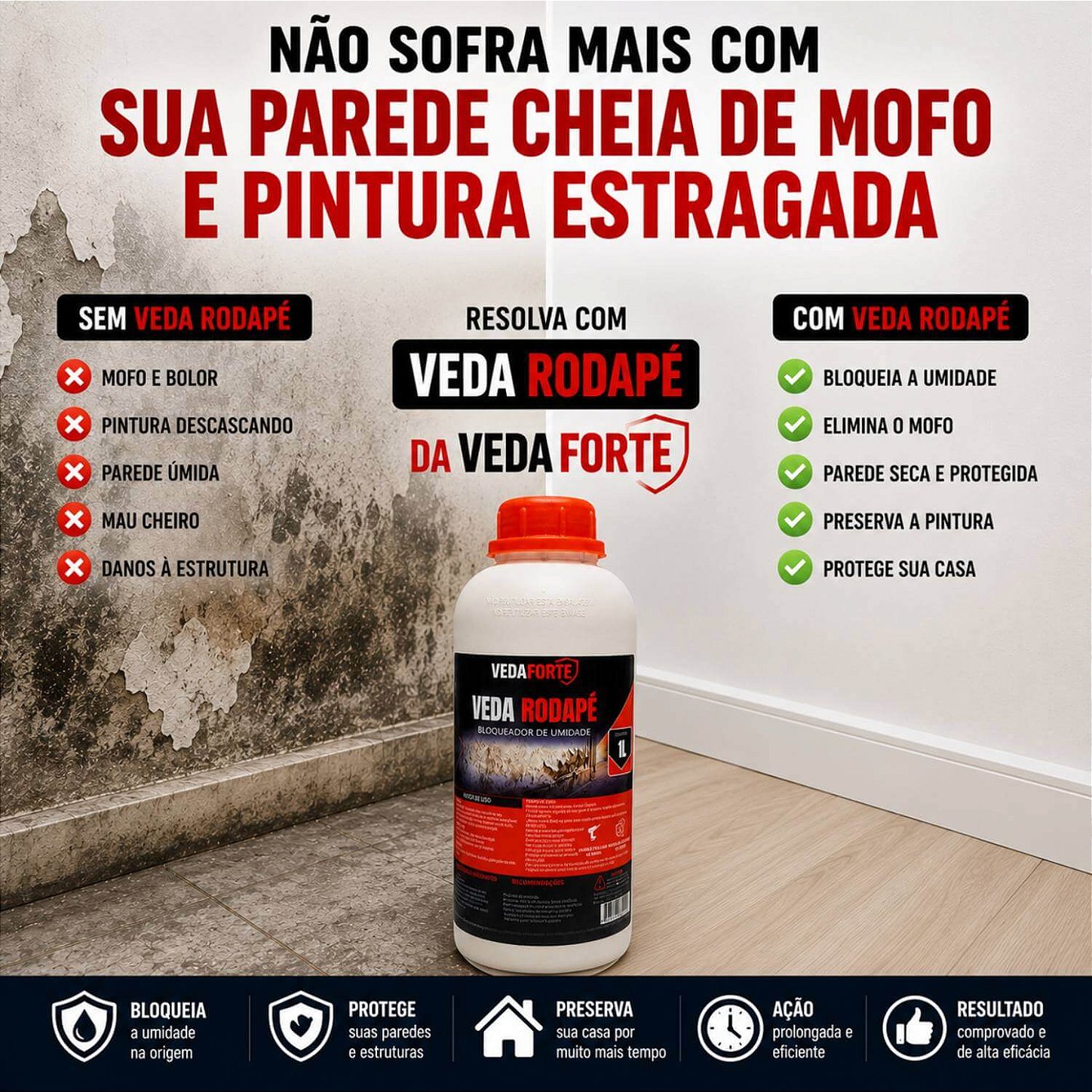 Veda Rodapé Impermeabilizante Bloqueador de Umidade 1L + Seringa 10ml