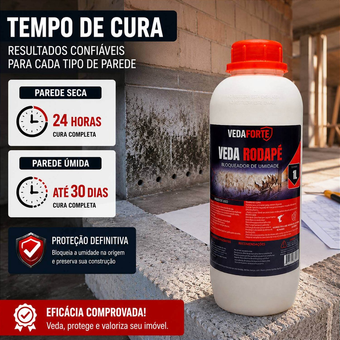 Veda Rodapé Impermeabilizante Bloqueador de Umidade 1L + Seringa 10ml
