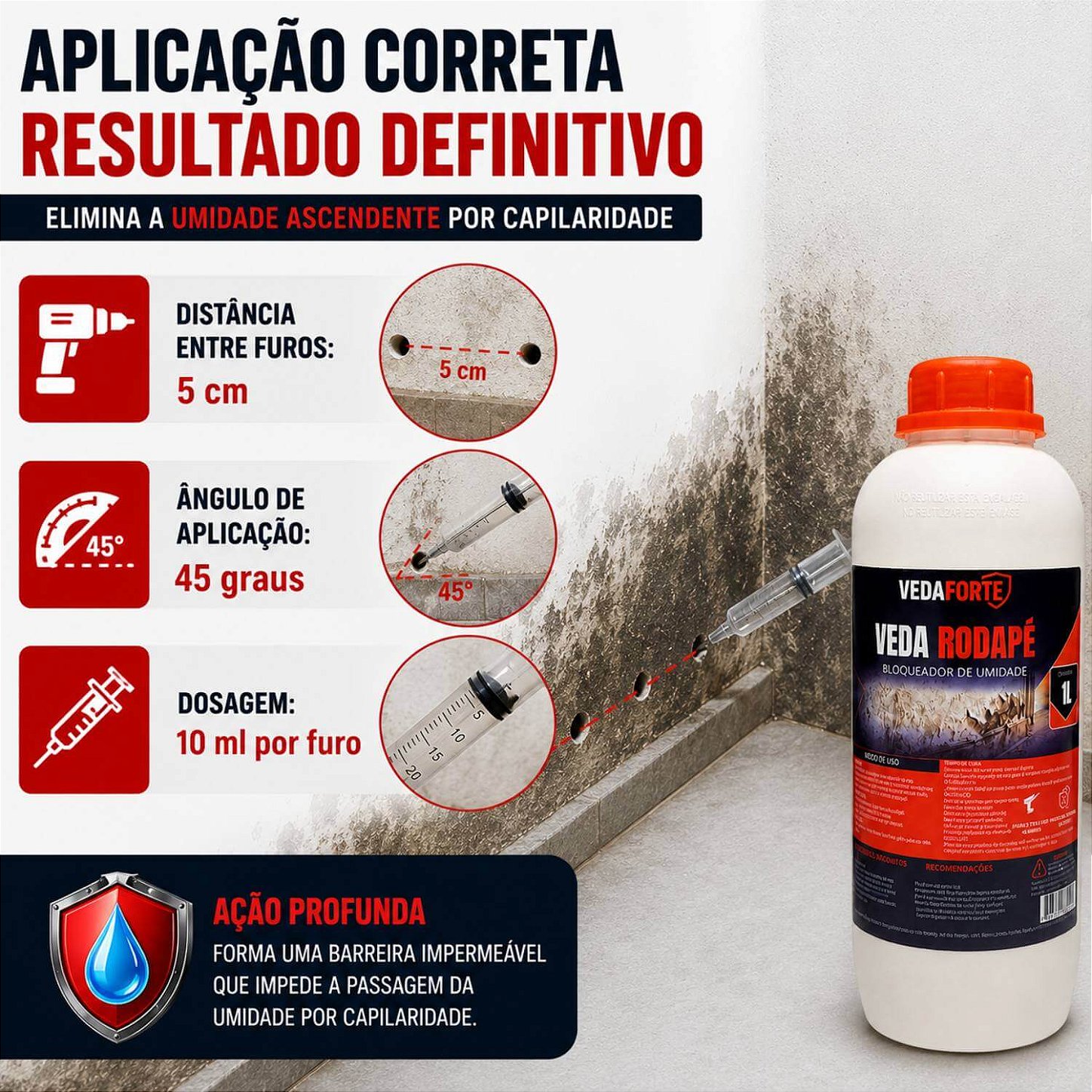 Veda Rodapé Impermeabilizante Bloqueador de Umidade 1L + Seringa 10ml